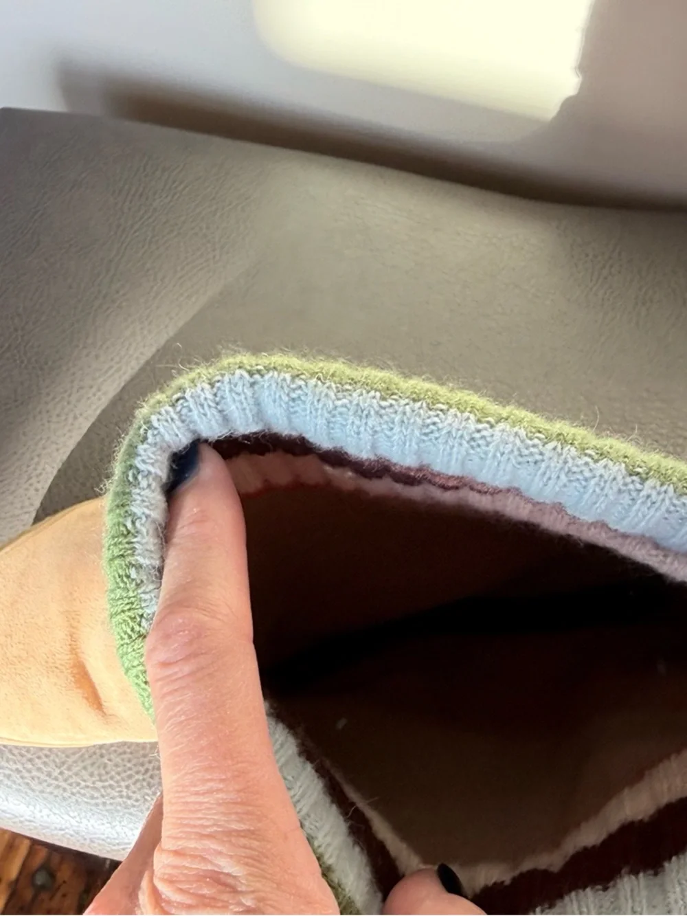 Coach Tan Suede Boot with Multicolor Striped Knit Cuff - Picture 3 of 4